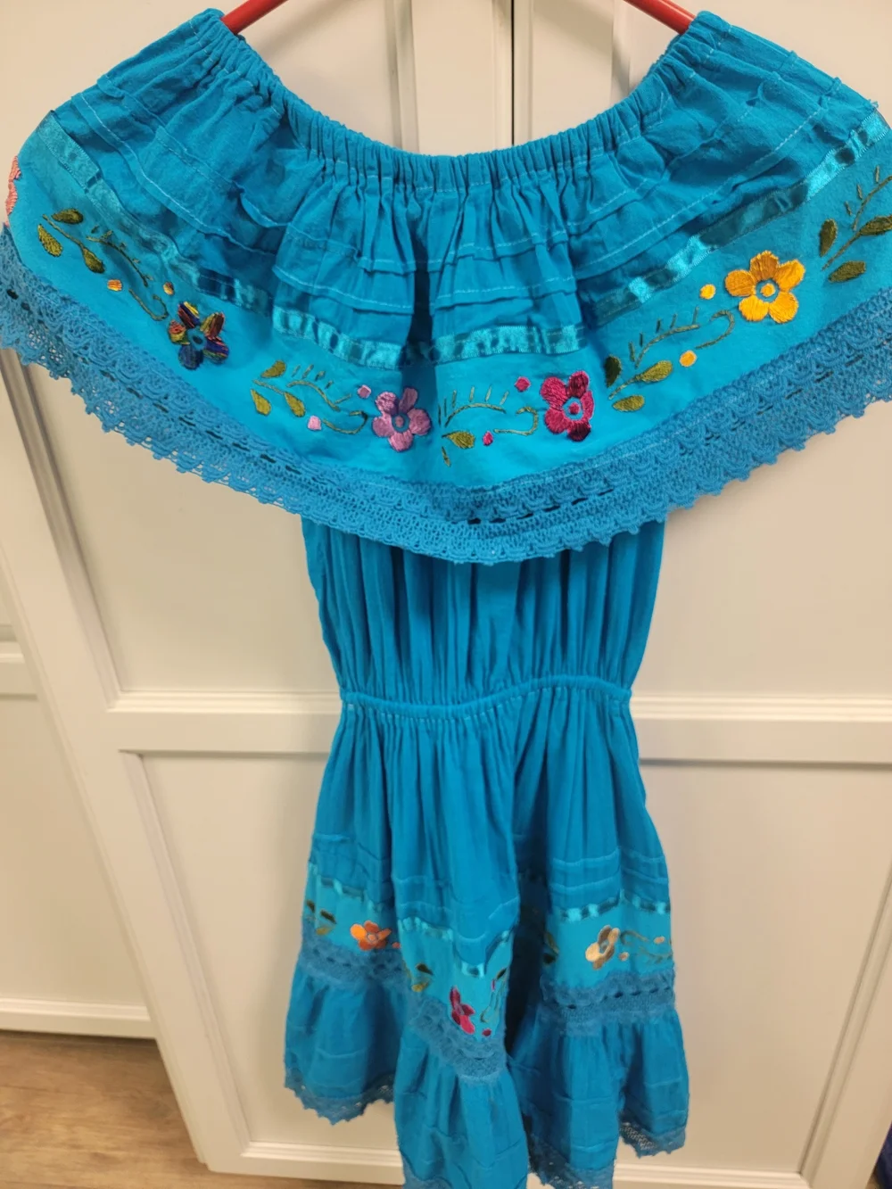 Girls' Turquoise Off-Shoulder Embroidered Sundress